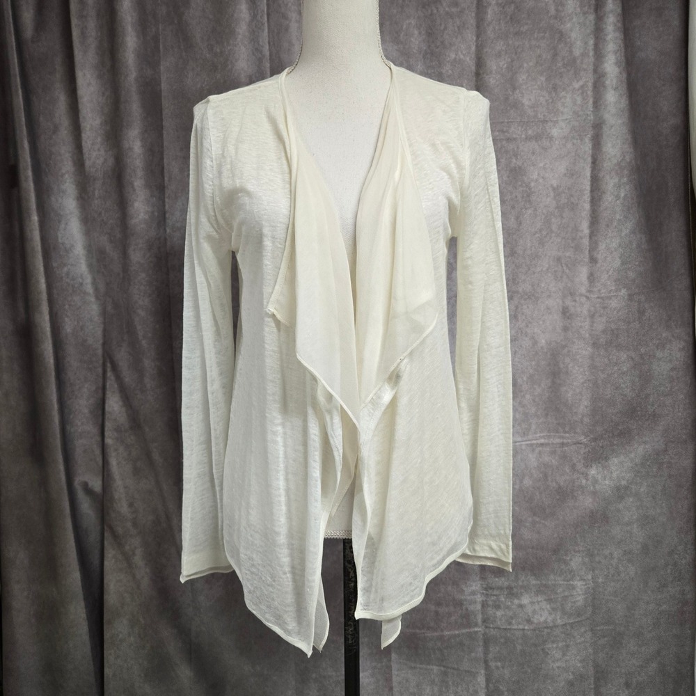 Majestic Filatures Paris Linen Silk‎ Waterfall Cardigan Cream White Size 2 Small